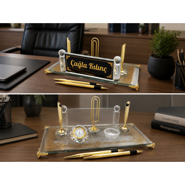 Gold Desenli Büyük Boy Kristal İsimlik