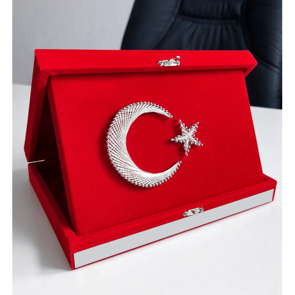 15x22 cm Filografi Ay Yıldız Ahşap Plaket