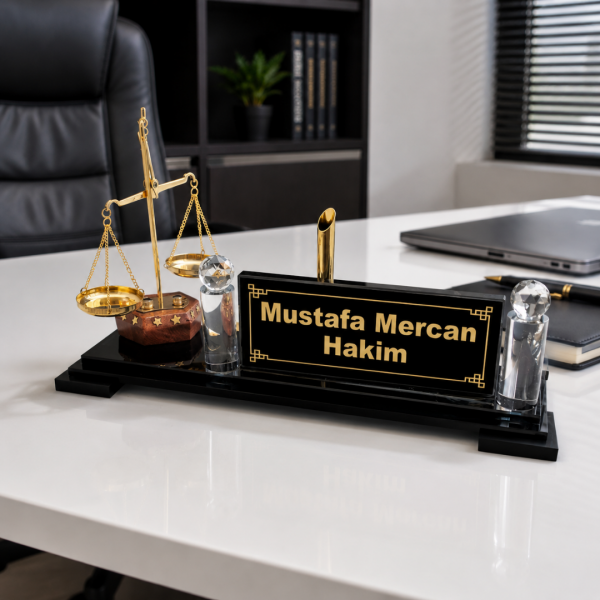 Terazi Biblolu Çift Cam Kristal Masa İsimliği Terazi Biblolu Çift Cam Kristal Masa İsimliği