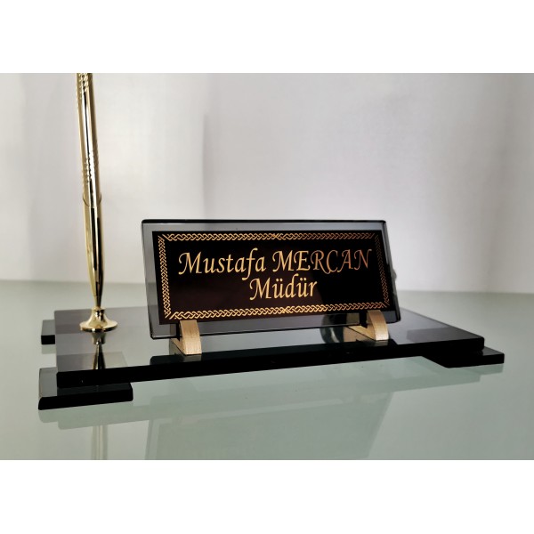 Makam Füme Gold Kristal Masa İsimliği Makam Füme Gold Kristal Masa İsimliği