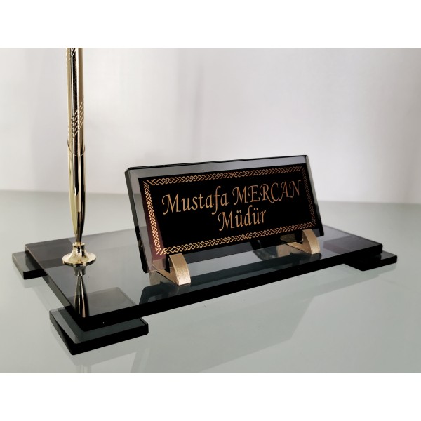 Makam Füme Gold Kristal Masa İsimliği