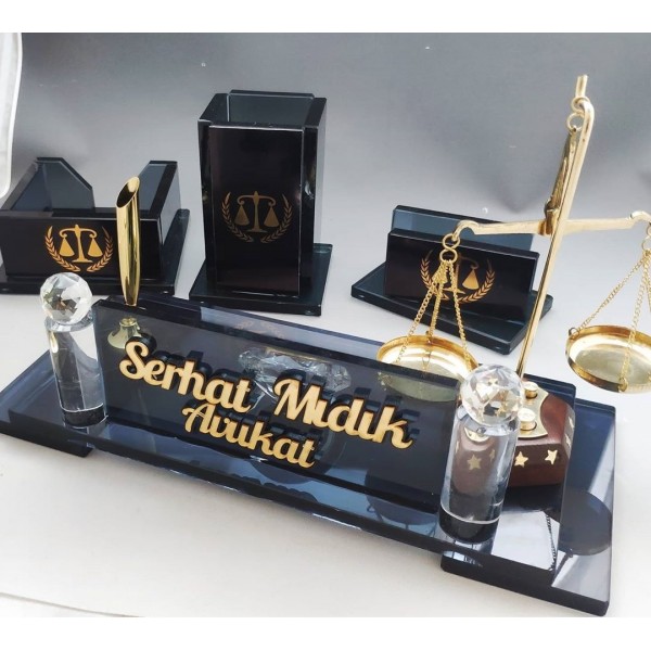 Terazi Biblolu Avukat Kristal Masa Takımı