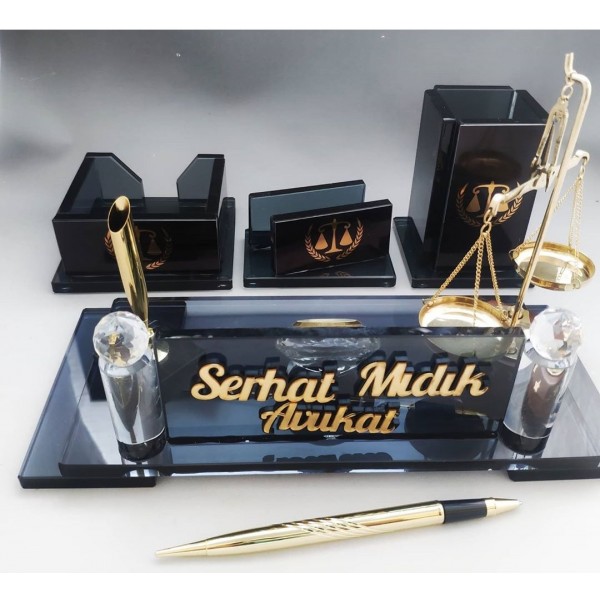 Terazi Biblolu Avukat Kristal Masa Takımı